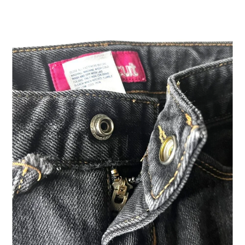 Old Navy Girls Black Boot Cut Denim Jeans Size 6 Adjustable‎ Waist Distressed
